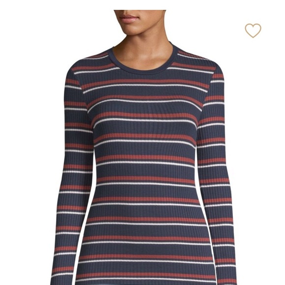 Frame Ruched Striped Rib-Knit Tee -WORN ONCE - Picture 2 of 4